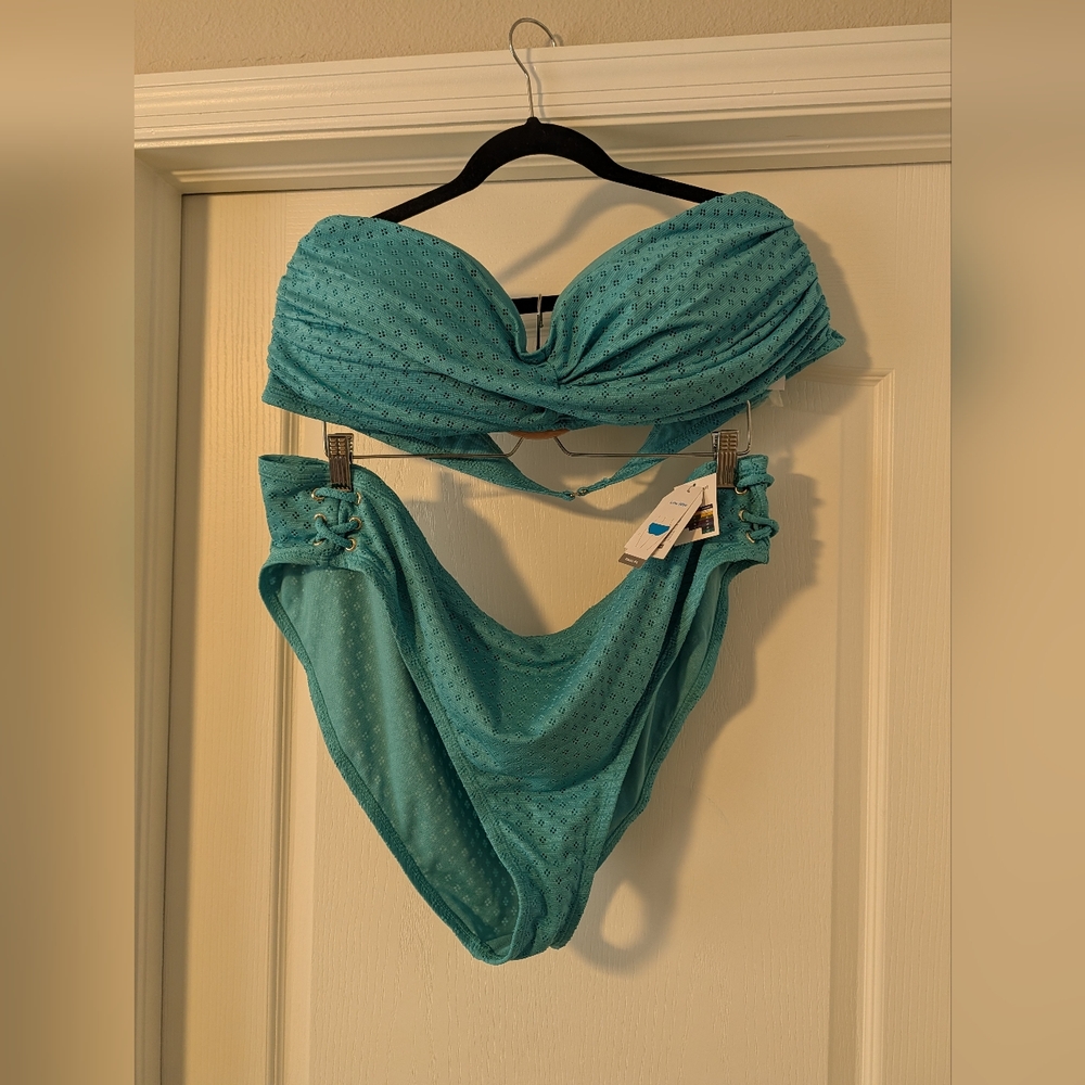 Time and Tru Teal Eyelet Bikini Set